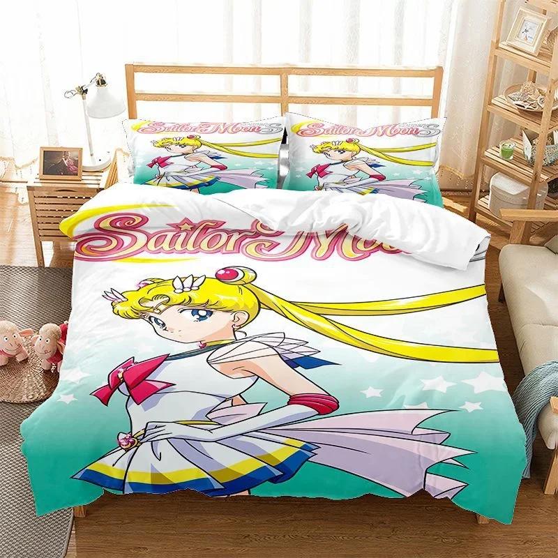 Sailor Moon Beddengoed Set Dekbedovertrek Cosplay Kussensloop Cartoon Anime Decor Bedspreien Slaapkamer Dekbedovertrek Beddengoed Pakket Kinderen Cadeau