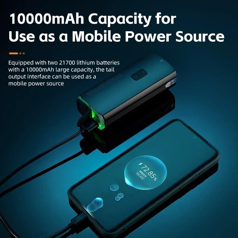 ROCKBROS 3000LM Lampa Rowerowa 10000mAh Power Bank Ładowanie Type-C Lampa Przednia Latarka Rowerowa MTB Kolarstwo Szosowe Błysk Podświetlenie