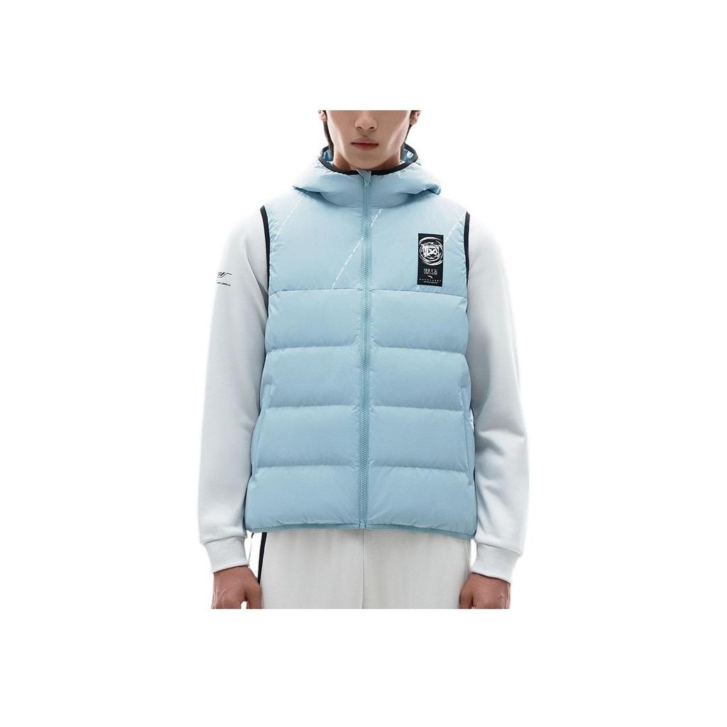 Anta Logo Muster Reißverschluss Kapuze Ärmellose Daunenweste Unisex Westen Blau 172241902-2