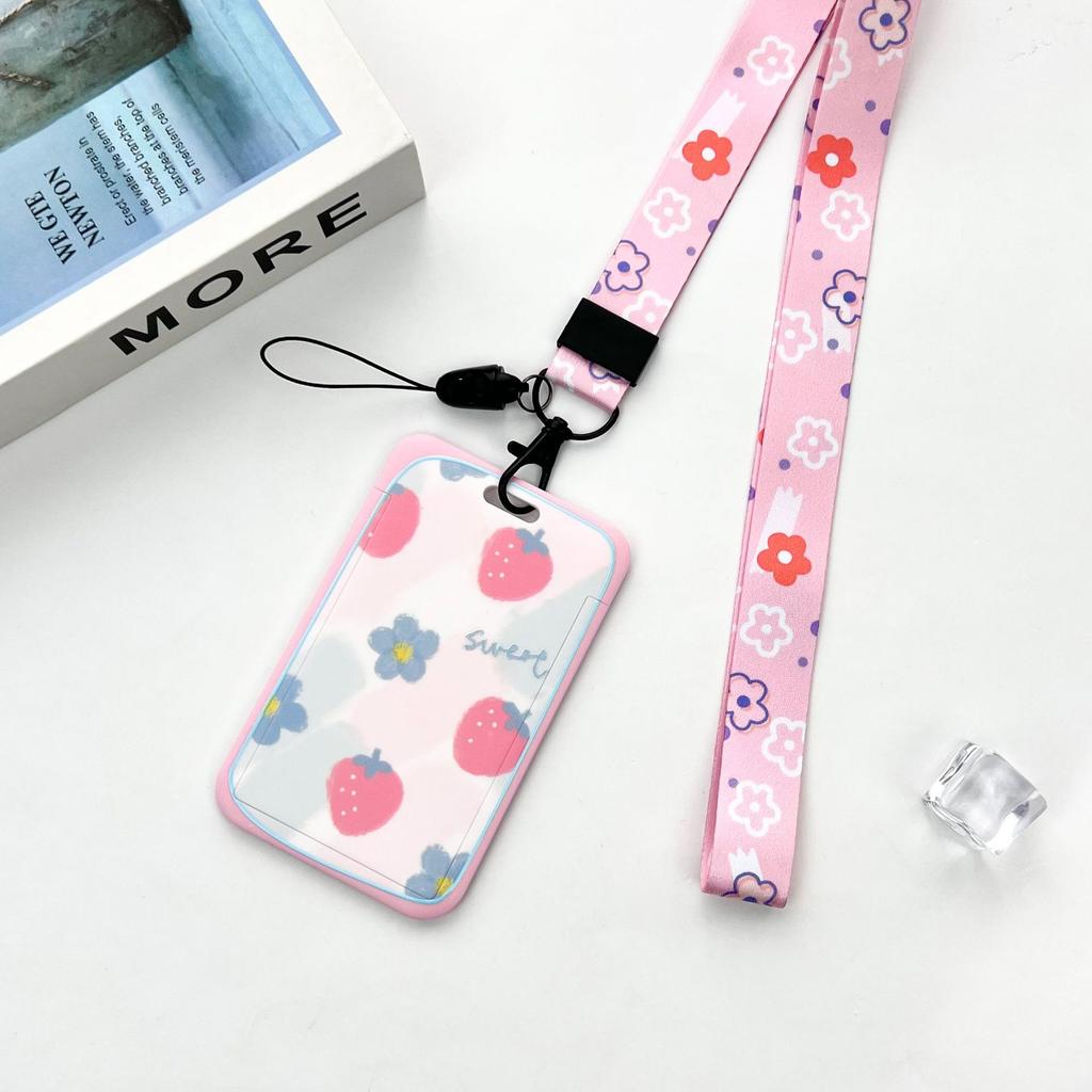 Ins Student Id Card Holder with Lanyard Slide Cover Transparent ABS School Card Cover Game Cards IC Card Protective Cover
