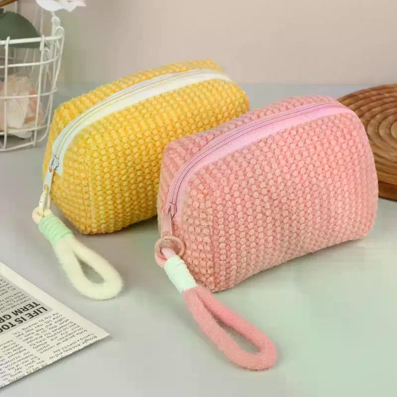 Girlish Large Capacity Candy Color Plush Makeup Bag; Portable Travel Cosmetic and Toiletry Storage.