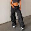 KOSY Oversized Drawstring Pants Sport Black Pants Streetwear Sexy Womens Pants Loose Casual Wide Leg Pants
