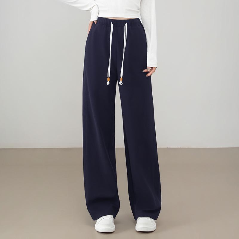 

Tencel Cotton Women s Slim Fit Wide Leg Pants with Lace-up Elastic Waist - Spring 2026 Style L темно-синього кольору
