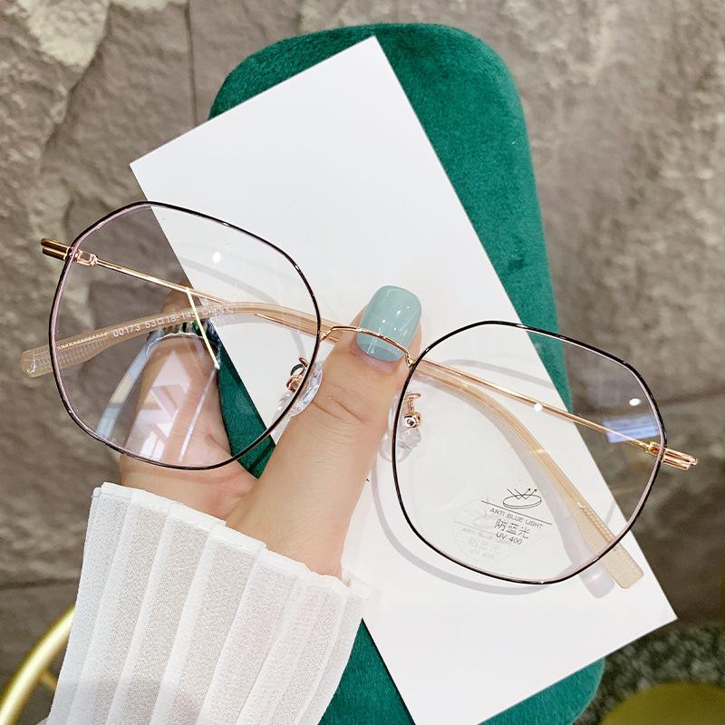 Polygon Square Luxury Myopia Glasses Women TR90 Gold Metal Frame Blue Light Filter Short-sight Eyewear Prescription Glasses Cons