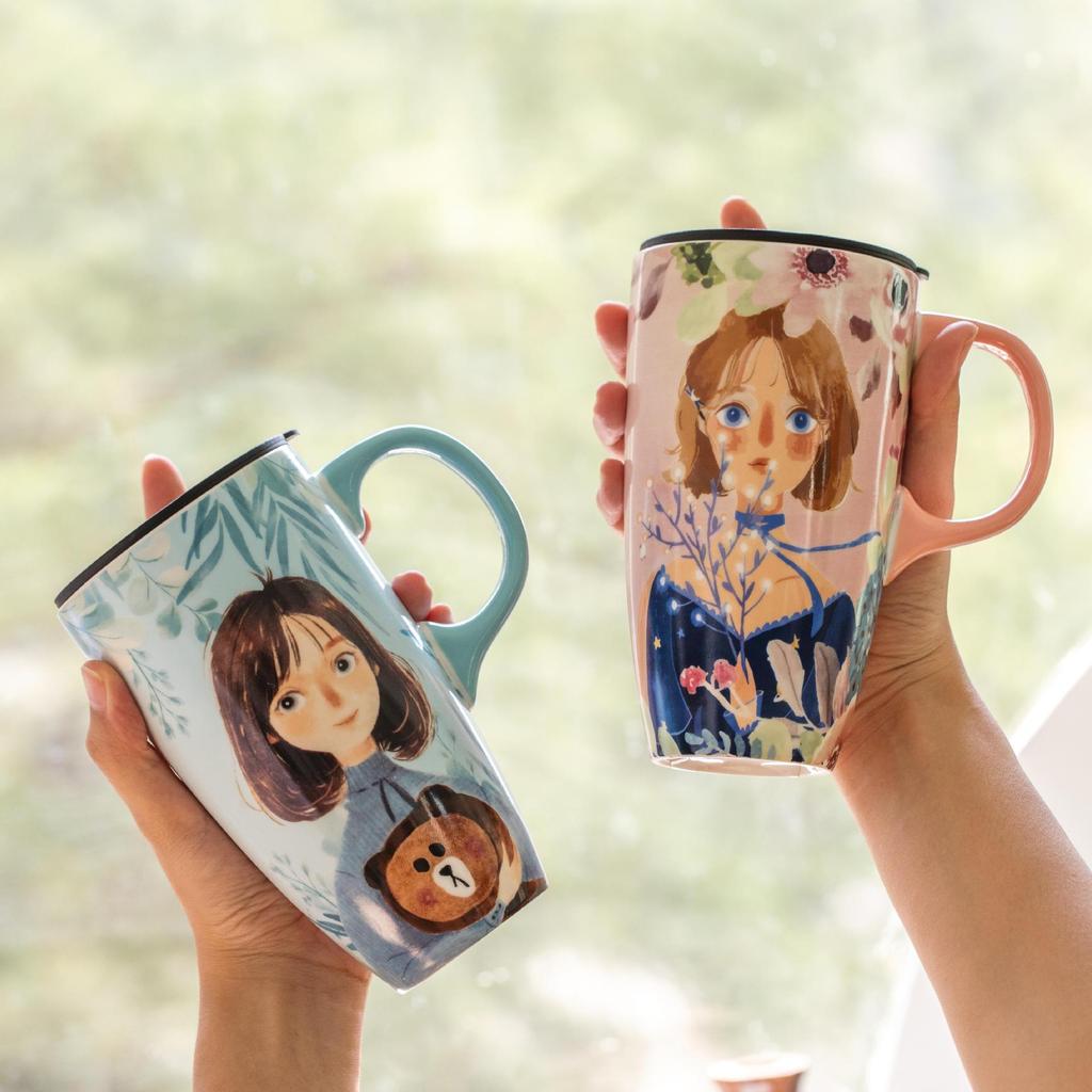 Small Fresh Large Capacity Ceramic Cup Cute Girl Mug with Lid High Value Home Coffee Cup Household Water Cup