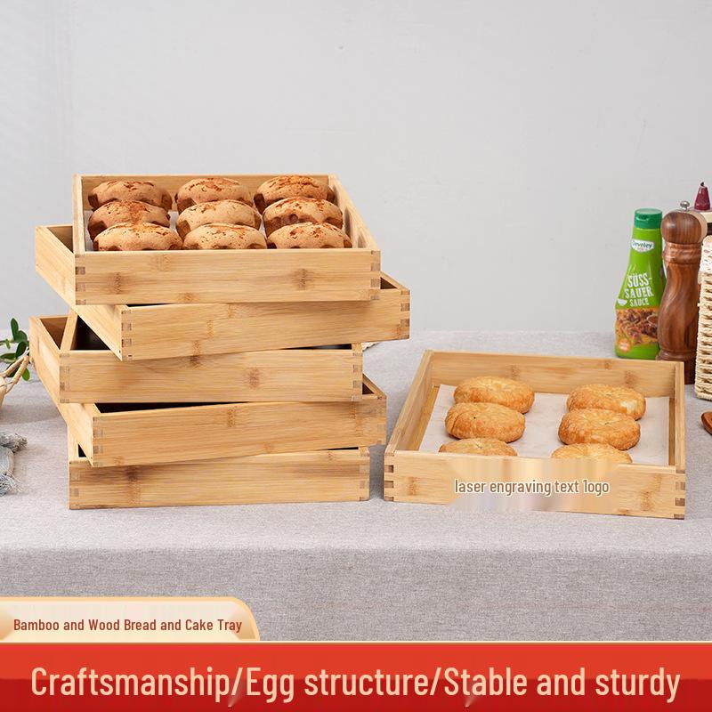 Bamboo Rectangular Wooden Tray for Bread, Cake, Pastry, and Food Display.