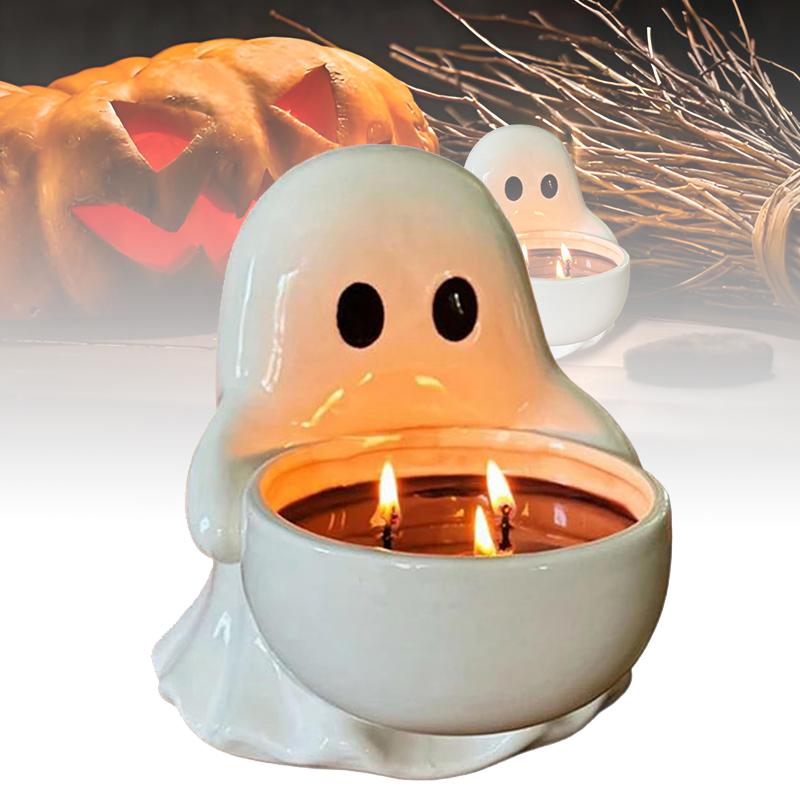 Cartoon Candlestick Cute Ceramic Ghost Candlestick Halloween Ghost Candle Holder Home Desktop Decorative Ornaments Handicraft
