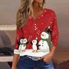Women's Fashion Casual Halloween Printed V-Neck Short Sleeve Decorative Button Three-quarter Sleeve T-shirt Top
