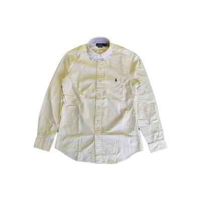 Polo Solid Color Logo Embroidered Single-Breasted Long Sleeve Shirt Men Shirts Cream 710850170-001