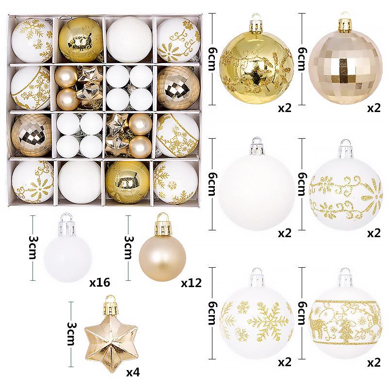 Christmas Decorative Ball Set: 44 Painted Electroplated Balls, 3-6cm, In Special-Shaped Paper Box