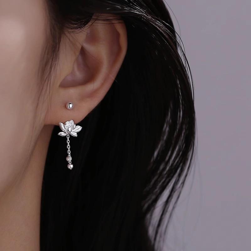925 Silver Lotus Tassel Earrings - Anti-allergy, High-End 2025 Summer Style