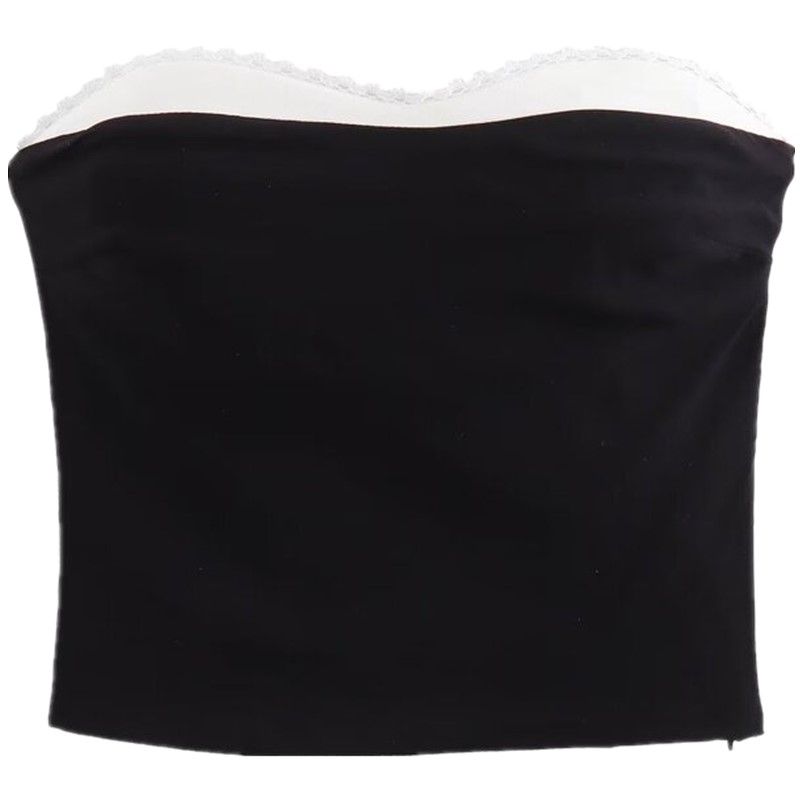 

Western Style 2024 Autumn New Women clothes Design Sense Slim fit Versatile Lace Trim Tube Top Top 1131816 Black L