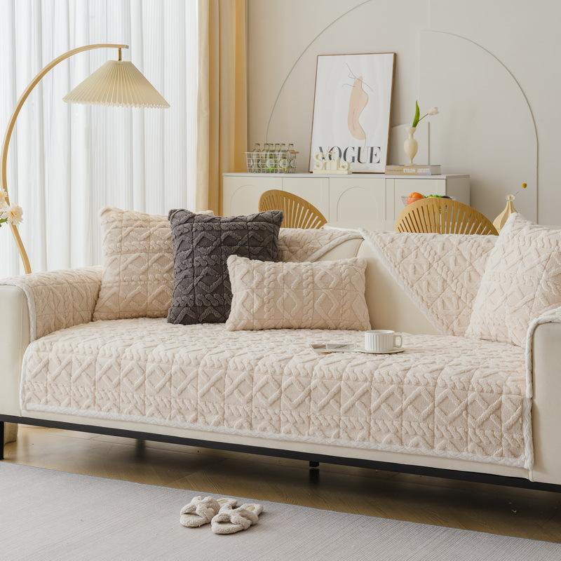 Modern Simple Winter Sofa Cushion Winter Solid Color Soft Velvet Cushion Cushion Cover Sofa Cover Anti-slip Thickening