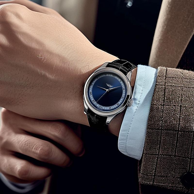 Men Wristwatch Business Quartz Clock Simple Leather Watch