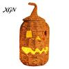Handmade Fall Decor Handwoven Halloween Pumpkin Basket, Spooky Candy Storage Basket with Lid, Vintage Wicker LED Lantern for Light Up Candle