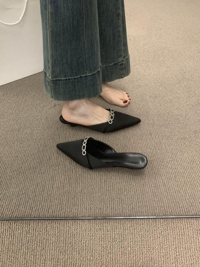 Temperament Fairy Style Bag Head Half Slippers Female Outside Wearing Lazy One Pedal Sandals Kitten and Beautiful Pointed Mueller Shoes