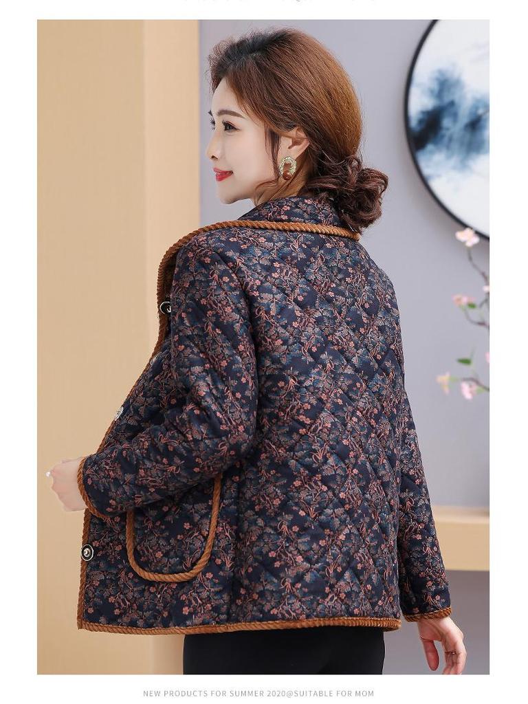 Mom's Winter Coat: Floral Print, Fleece-Lined Quilted Jacket for Mid-aged & Elderly Women - 2025