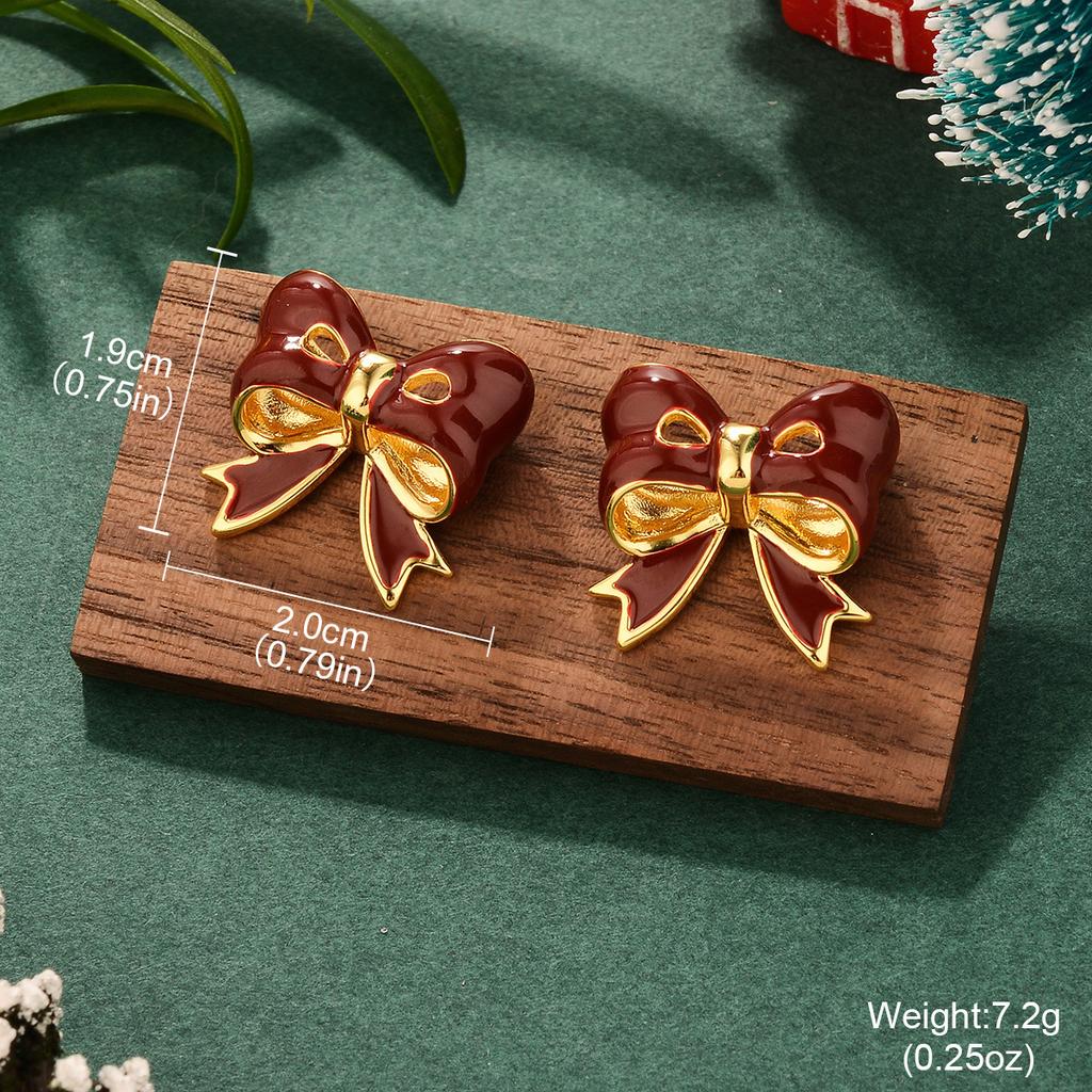 French bow New Year's pearl autumn and winter silver needle burgundy Christmas series earrings niche high-end personalized earrings