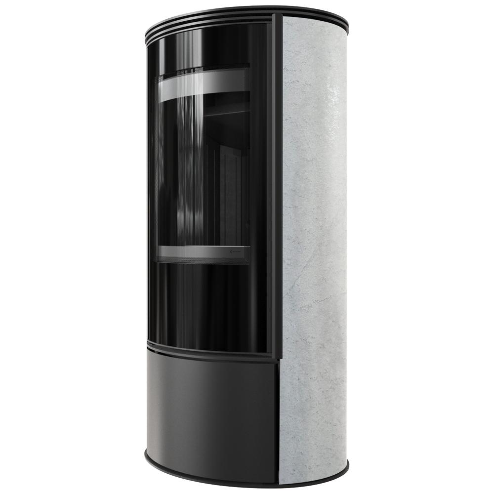 Wood Burning Steel Stove KRATKI ERIK Ø 150 5,5 kW Decorative Ceramics WHITE NATURAL Black Thermotec Self Closing Door