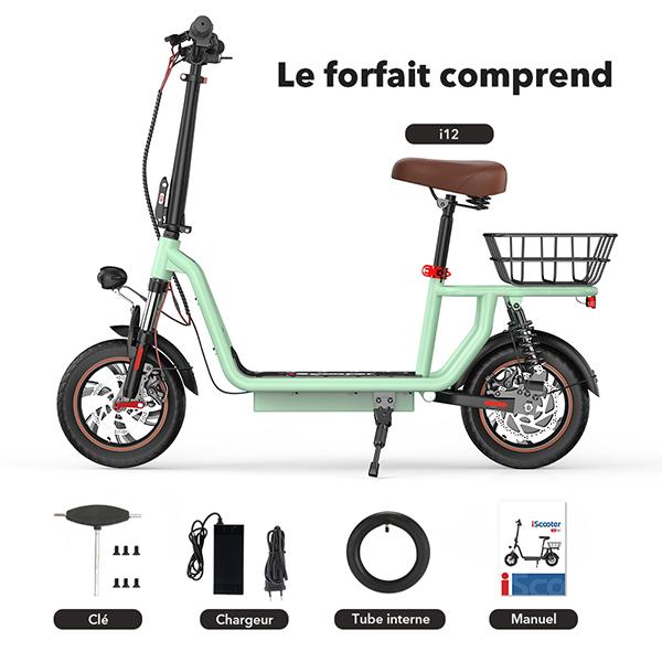 iScooter Electric Scooter I12 25KM/H 500W 7.5Ah 12 Inch Pneumatic Road Tire 30-35KM Range with Basket GREEN Color