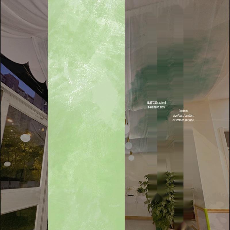Chinese Ancient-Style Gradient Green Gauze Curtain for Ceiling Decor and Weddings