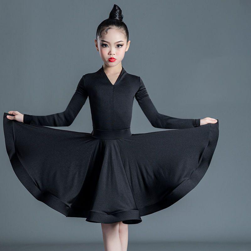 Girls' Latin Dance Dress Dance Girls' Long Sleeve Split Latin Dance Dress Performance Clothing Two Piece Set