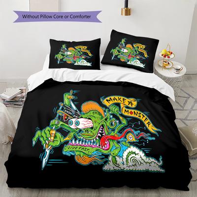 Rat Fink Pattern Bedding,Quilt Set Quilt Cover Pillowcase Home Birthday Gift (1 * Duvet Cover + 2 * Pillowcase, Without Core)