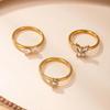 European Golden Ring Set: Shiny Rhinestone Butterfly, Heart & Bow Design in Stainless Steel