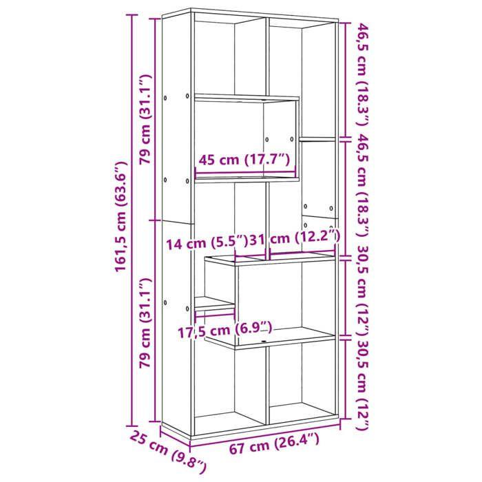 VidaXL Étagère séparatrice de pièce chêne fumé 67x25x161,5 cm, étagère, étagère à livres, étagère de rangement, 858079