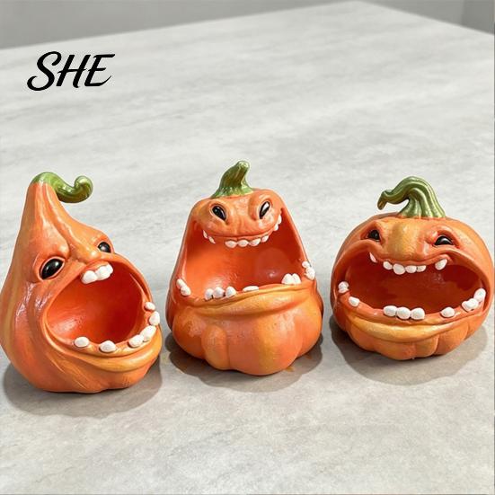 Halloween Party Ornament Big Mouth Pumpkin Storage Box, Figurine Resin Jewelry Tray, Bowl Trinket Keys Candy Holder for Home Office Desk Decor