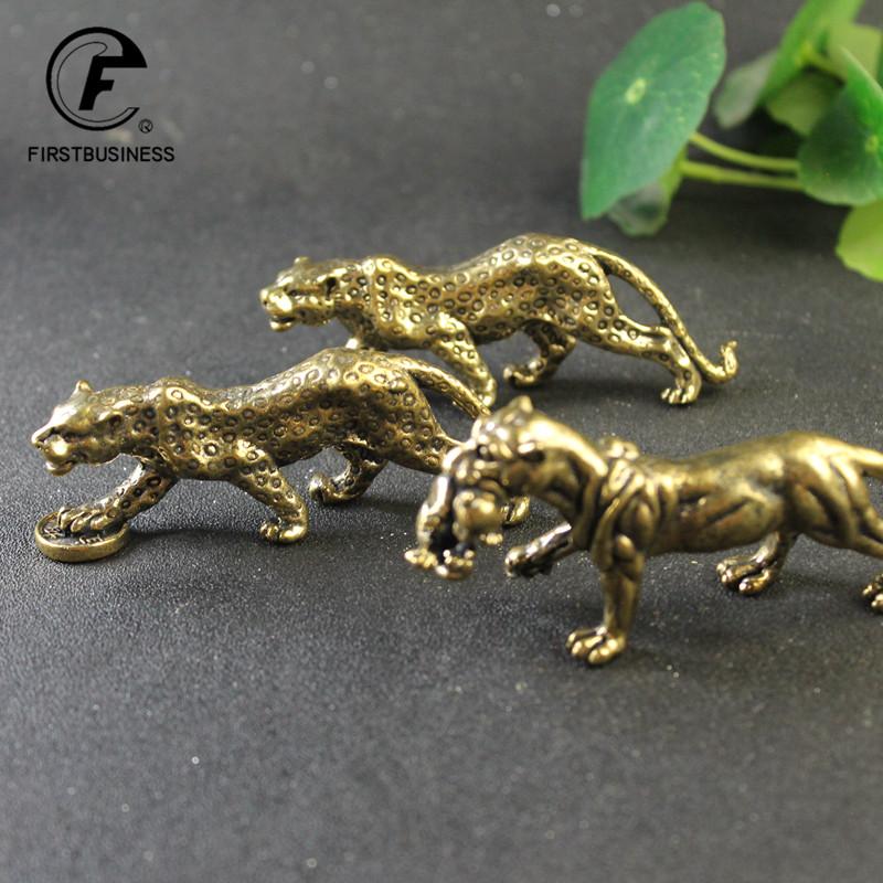 Brass Solid Vintage Cheetah Tiger Statue Desktop Ornaments Pen Rack Lucky Animal Leopard Figurines Miniatures Crafts Decorations