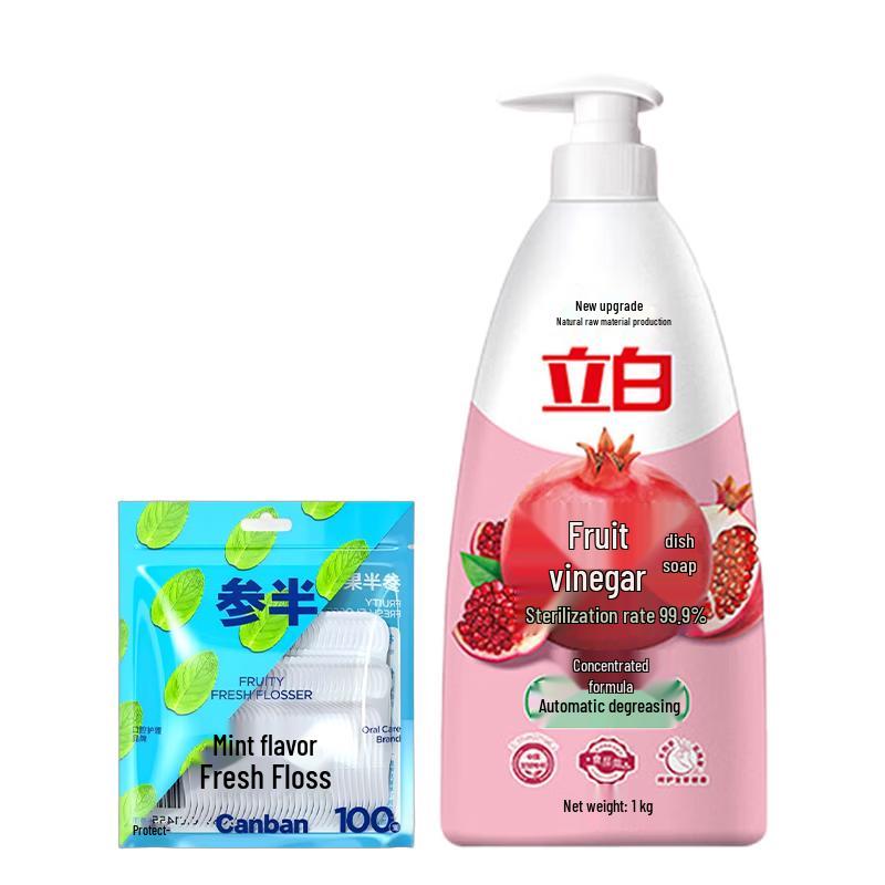 Senban Mint Dental Floss (100pcs) & Pomegranate Dish Soap (1000g) Bundle