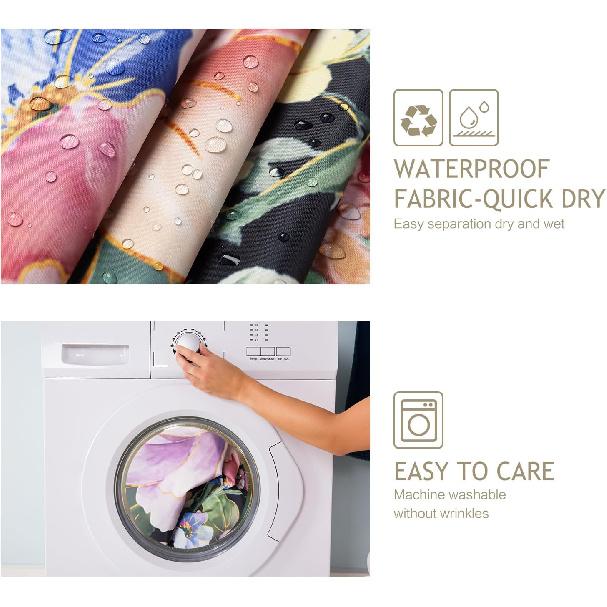 Vimorco Flower Butterfly Shower Curtain, Black Shower Curtains for Bathroom, Waterproof Quick-Dry Polyester Fabric Flower Shower Curtain, Floral Bath