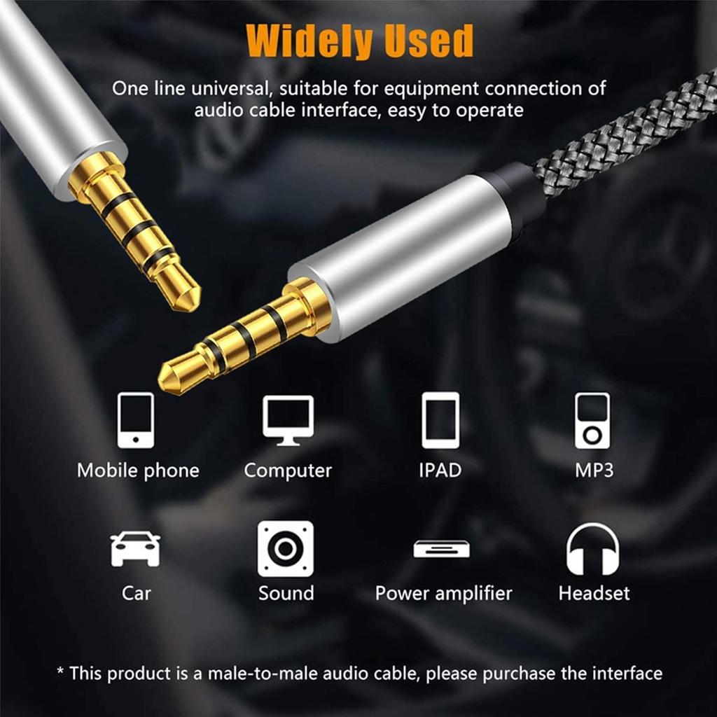 Male to Male Audio Cable 6Ft,4 Pole Hi-Fi Stereo Sound 3.5mm Aux Cable Adapter/Auxiliary Cable/Aux Cord Compatible All 3.5mm-Enabled Devices for Car