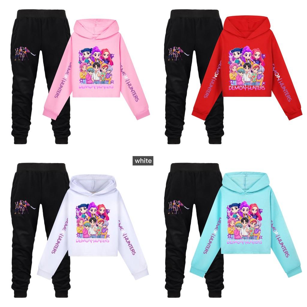 Hunters Demon Kpop Pattern Print Kids Hoodie Pants Set Fashion Gift Clothing