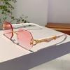 Vintage Rimless Polygon Shades Luxury Brand Gradient Women's Sunglasses Fashion Leopard Decor Travelling Sun Glasses