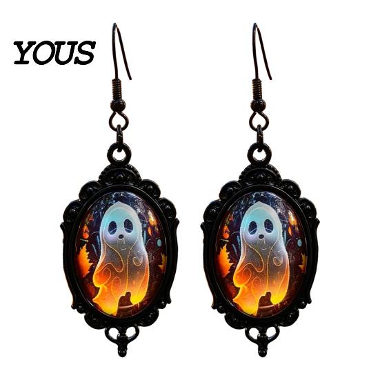 Dark Academia Accessories Gothic Ghost Earrings, Vintage Style Matte Black Alloy Dangle Halloween Earrings for Women Decorative Jewelry Daily