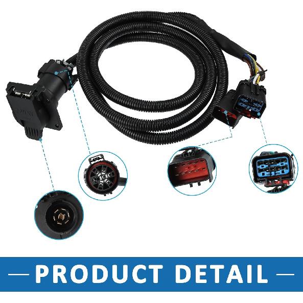 7-Foot 7 Pin Trailer Wiring Harness Extension Connector Vehicle-Side Truck Bed 7 Way RV Wiring Plug Harness Extension for Dodge for Ram 2500