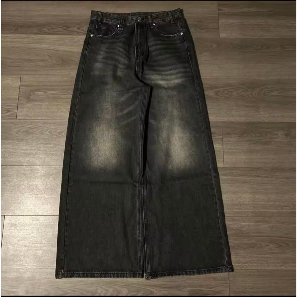Men's Denim Pants Old Blue Washed Male Jeans Straight Casual Menwear Loose Wide Leg Trousers New Fashion