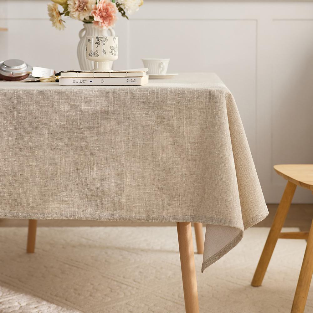 Simple Linen Style Tablecloth - Thick Solid Color Rectangular Dining Table Cover, Luxury Textured Table Runner for Center Table & Home Decor
