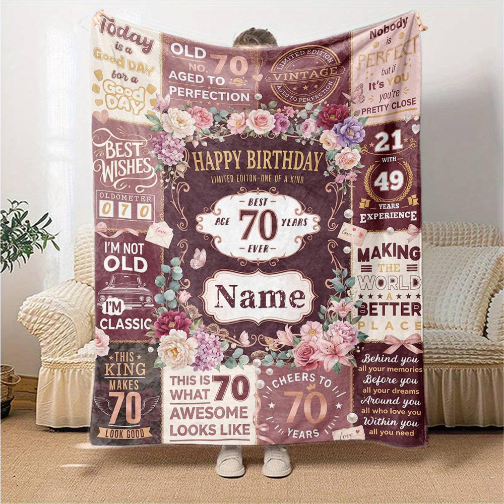 Happy 70Th Birthday Celebration Blanket Personalized Name Soft Warm And Versatile For Sofa Bed Office And Travel Machine Washable Comfortable In All