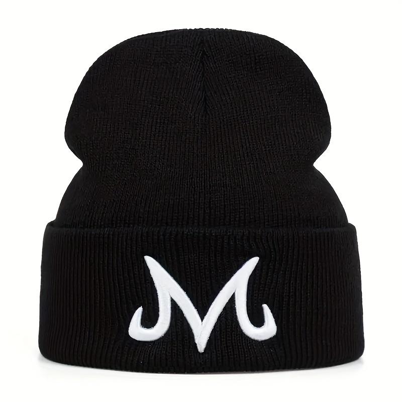 M Letter Embroidered Knitted Hat, For Men Windproof Ear Protection Beanie, Outdoor Warm Fashion Beanie