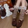 Lace Bow Knee High Leg Covers Ruffle Trim Ruffle Frilled Socks Slouchy Leg Warmers For Women