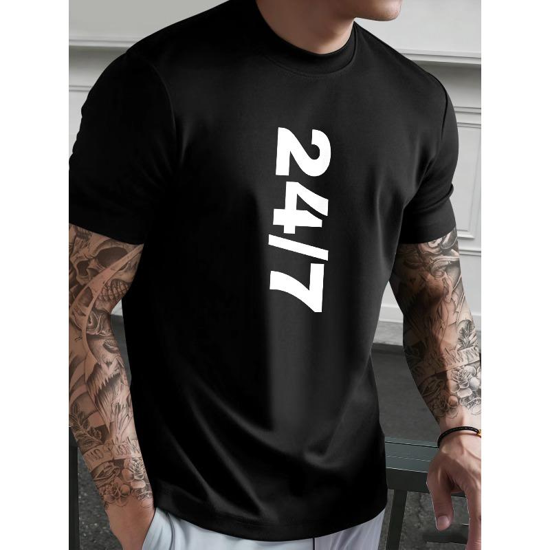 

Men S Summer Casual Short-Sleeve T-Shirt with a 24/7 Design, Versatile And Trendy, Perfect for Wearing at Home Or Out 4XL чорний