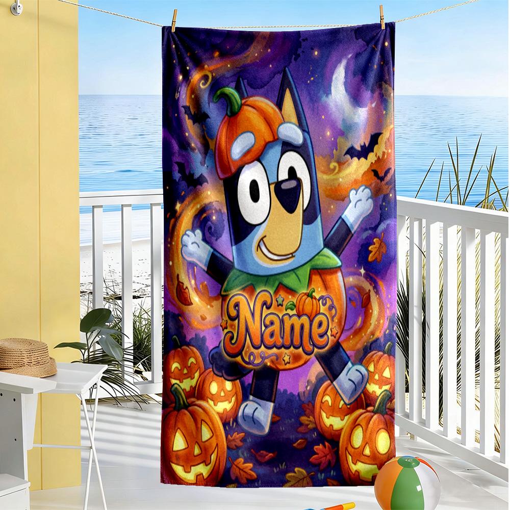 Pumpkin Party Night Personalized Name Beach Towel Super Soft & Absorbent Suitable for Sports Travel Swimming Yoga Bathroom Beach And Pool