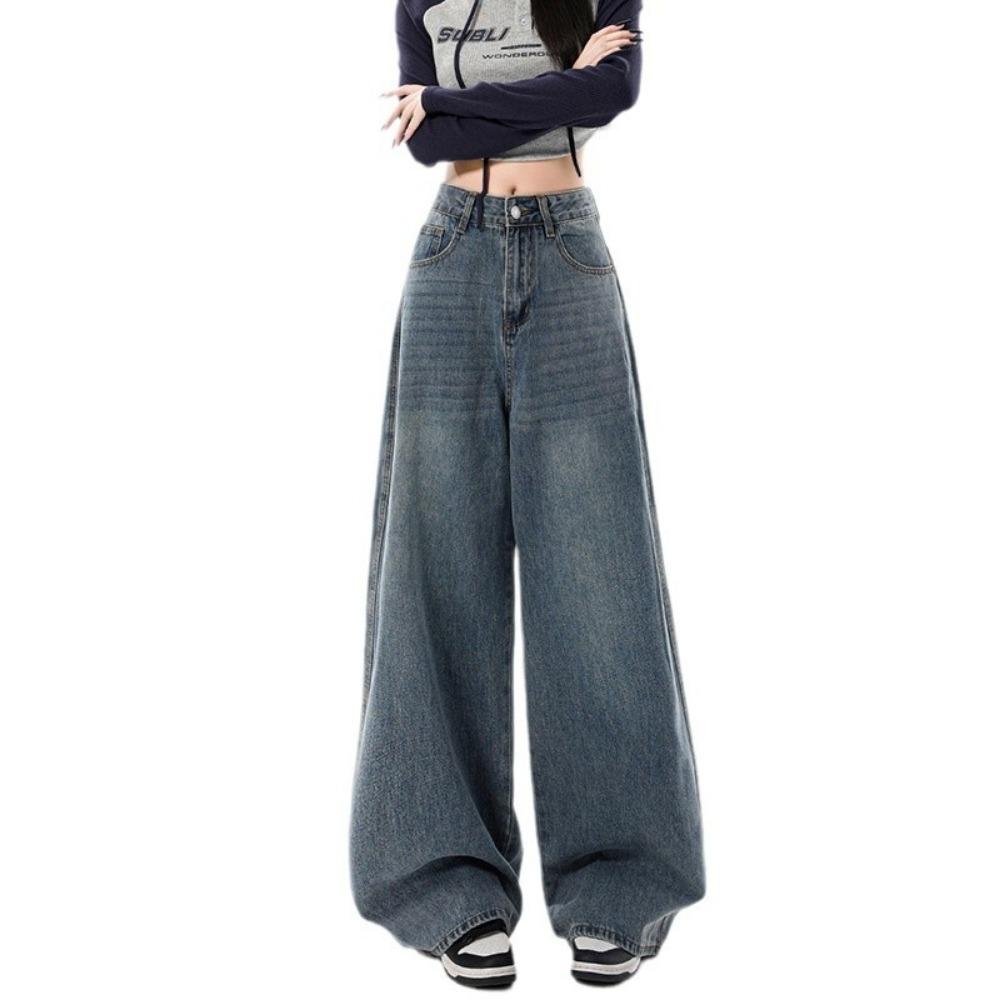 High Street Fashion Wide Leg Jeans Women's Spring and Autumn New High Waist Skinny Loose Straight Floor Mopping Jeans