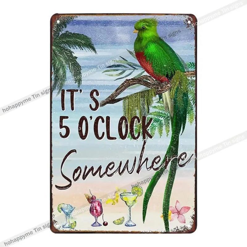5 O'Clock Vintage Tin Sign, Retro Metal Wall Decor