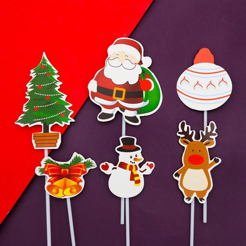 6pcs/set Merry Christmas Cupcake Toppers New Year Cake Decoration Santa Claus Tree Reindeer Cake Toppers Picks Xmas Party Supply