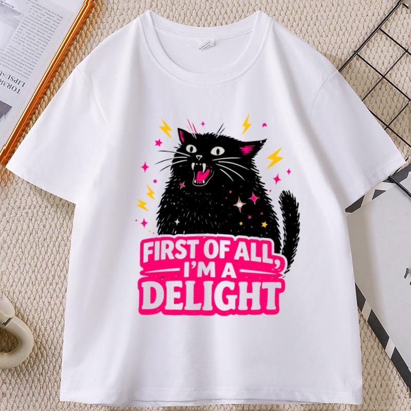 First of All Im A Delight T Shirt Unisex WoUnisex Funny Black Cat TShirt Cotton Short Sleeve Graphic Tee Casaul Round Neck Cat
