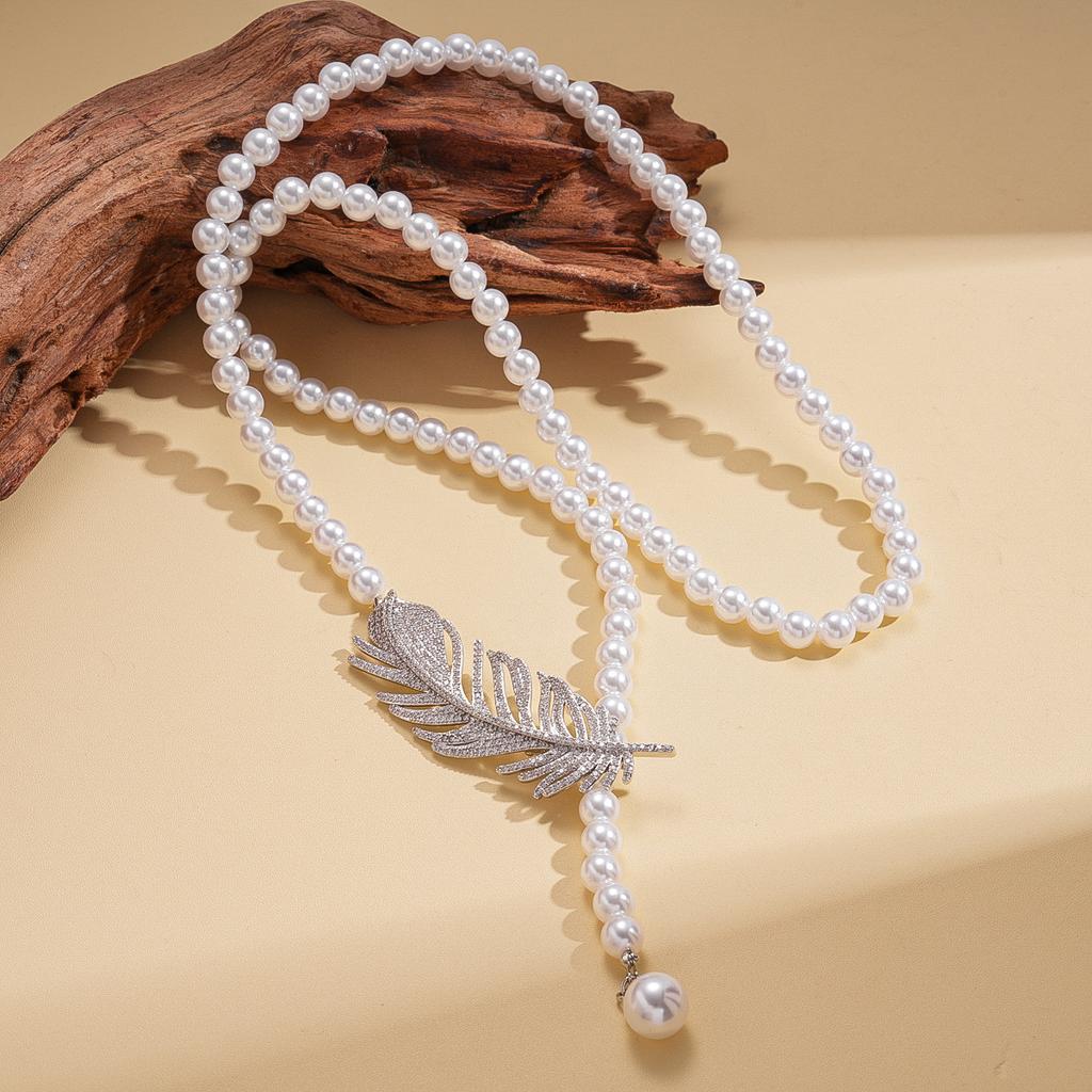 Industria Pesante Zircone Piuma Perla Maglione Lungo Collana Regolabile Nicchia Premium Collana